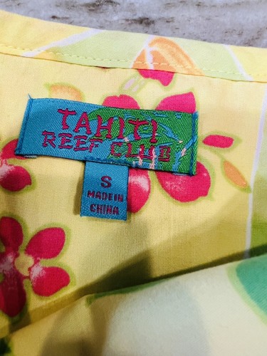 Tahiti Reef Club Small Womens Yellow Hawaiian Dress Floral Cocktails Tiki - Picture 6 of 11