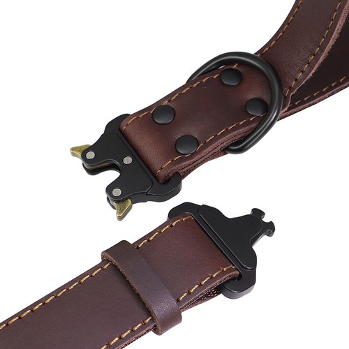 Hundehalsband Weiches Echtleder Verstellbar Halsband mit Griff Lederhalsband M/L - Picture 8 of 24