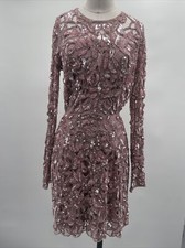 ASOS EDITION sequin cutwork open back long sleeve pink mini dress womens size 8