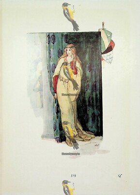 Schüchterne & dumme Jungfrau versteckt sich vor Perceval hinter Vorhang, Buchillustration, 1925