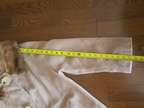 Vintage 1950s Camel/Tan Cashmere Swing Coat Mink Collar Midi Overcoat - Picture 12 of 12