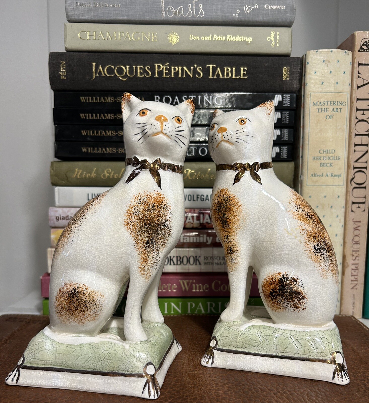 Pair of Staffordshire Calico Cats -  Large 7 1/2” Tall