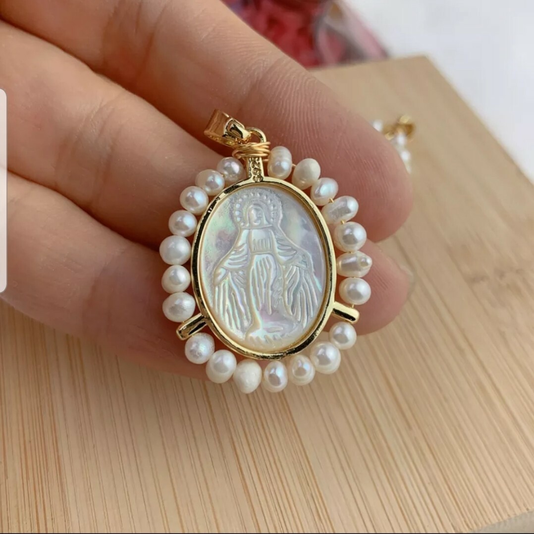 Sterling silver 925 Stamped Virgin mary Pendant Necklace &14K