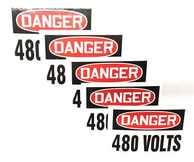 Unbranded 3-1/2'' x 5'' Vinyl 'DANGER 480 VOLTS' Sticker Pack (5pcs) NOS