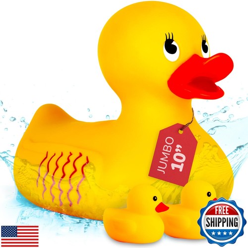 ArtCreativity Jumbo Rubber Ducky Bath Toy - 10 Inch Giant Rubber Duck with 2