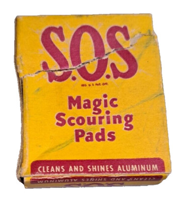Vintage SOS Magic Scouring Pads Miniature Doll-Size Box, 2x1 5/8 , Yellow/Red
