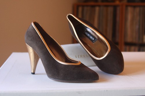 Ugo Rossetti marrone in pelle scamosciata ORO METALLIZZATO Collare di Cuoio  Pompe Scarpe Con Tacco Misura 6 | eBay