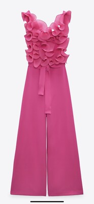 100% Authentic ZARA Fuchsia Pink Wide Leg Ruffled Jumpsuit 100% Authentic ZARA Fuchsia Pink Wide Leg Ruffled Jumpsuit