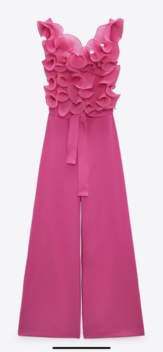 100% Authentic ZARA Fuchsia Pink Wide Leg Ruffled Jumpsuit Size:S - 第 1/5 張圖片