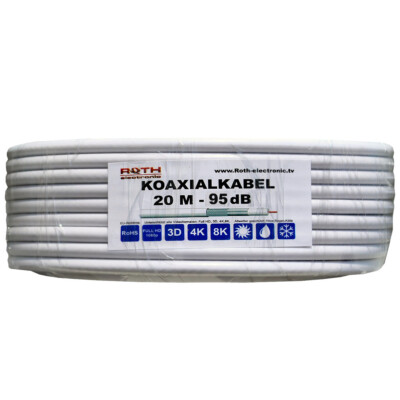 20m  95dB Koaxialkabel 2-fach geschirmt Full HDTV 3D 4K Sky HD Kabel TV tauglich