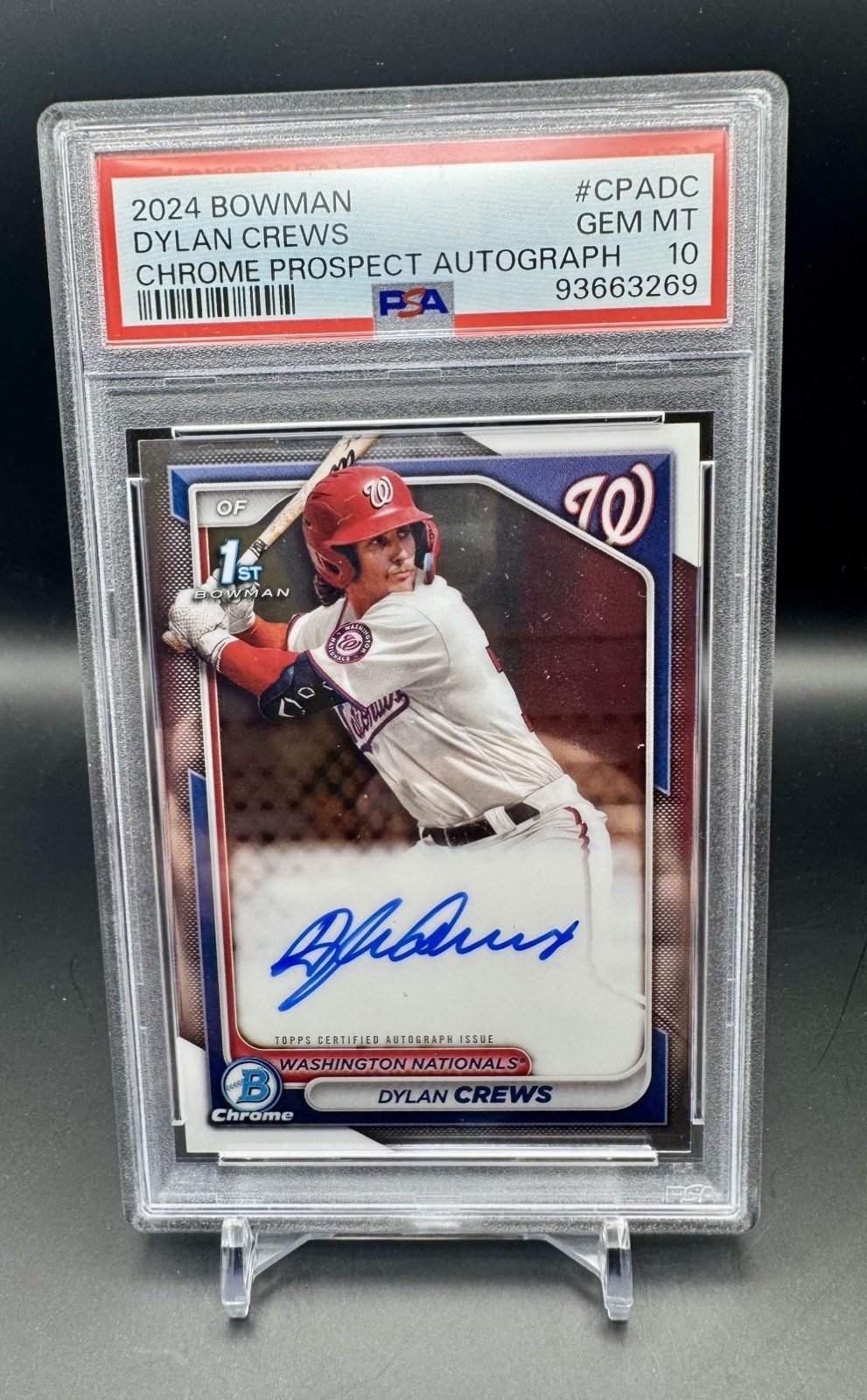 Dylan Crews 2024 Bowman Chrome 1st Auto PSA 10 GEM MT Prospect On Card Autograph