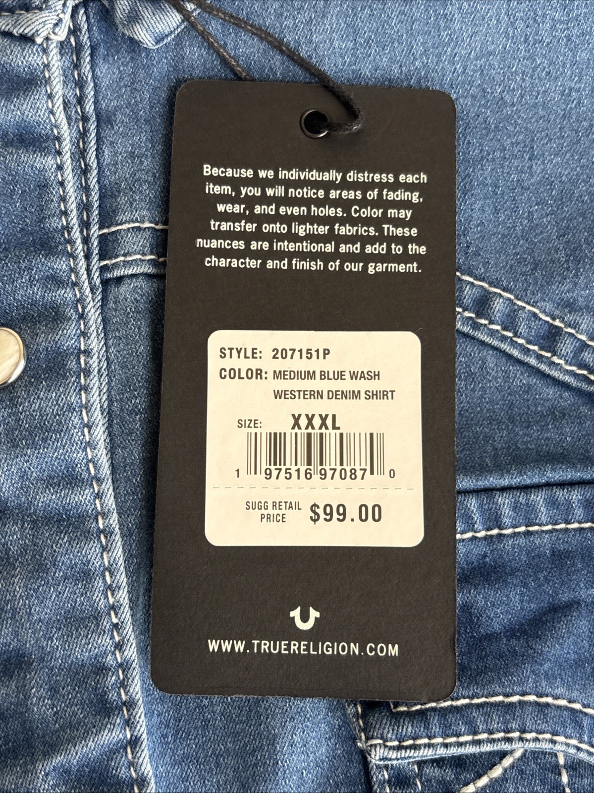 True Religion Women’s 3x Denim Western Shirt Long Sleeve Button Up Pearl Snap thumbnail 4