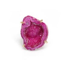 Elegant Agate Quartz Druzy Gemstone Rings for Women Adjustable Ring, Gold-Pla...