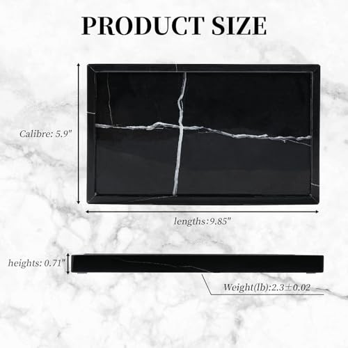 Amauto Natural Marble Vanity Tray Genuine Stone Storage Perfumes Tray Black - Picture 3 of 7