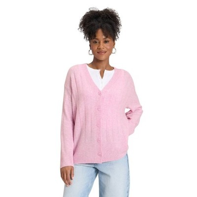 Universal Thread Women's Pink V Neck Button Ribbed Cardigan Sweater Size XS