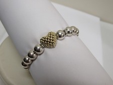 Designer LAGOS Sterling S/S 18K Stretch Caviar Beaded Heart Bracelet
