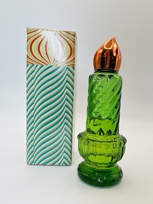 VTG Avon Christmas Candle Charisma Cologne 1 fl oz Green Glass w Flame Top Boxed