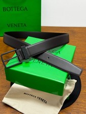 Bottega Veneta Intrecciato Leather Belt Black Matte Buckle Reversible New.