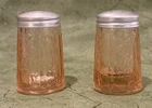 Pink Depression Glass Floral pattern Salt and Pepper Shakers with Caps