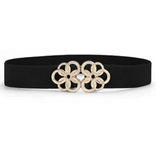 INSPIRE CHIC Women Wide Elastic Waist Belt Cinch Gold Metal Interlock Buckle