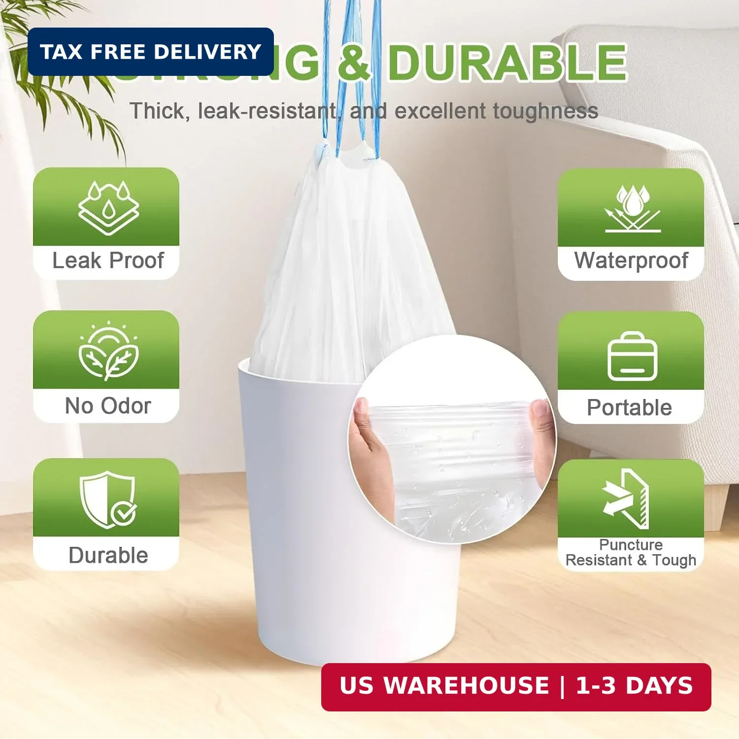 4 Gallon White Unscented Drawstring Small Trash Bags 100 Count | eBay
