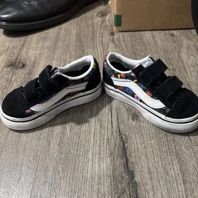 Vans Toddler Old Skool V Floral Skate Shoes Black Pink Yellow Blue Size 5 - Image 1 of 4