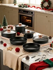 12pc Nonstick Cookware Set - Frying Pan Pot Wok Saucepan Kitchen Tools Black