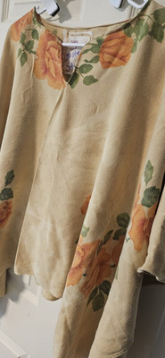 VINTAGE ART TO WEAR rose table cloth Floral Linen KIMONO UPCYCLE  roses tye dye