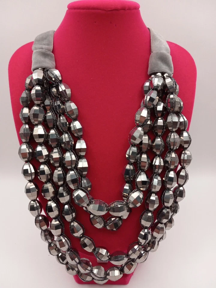 Chico's Peyton Multi-strand Statement Necklace W/Silver Tone Faceted Beads - Image 2 of 4
