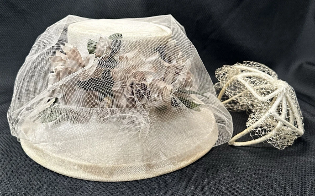 Elegant Vintage Cream Fascinator with Rhinestone Accent Cream Diamante Bow Large Sinamay Disk Wedding Fascinator main image 3