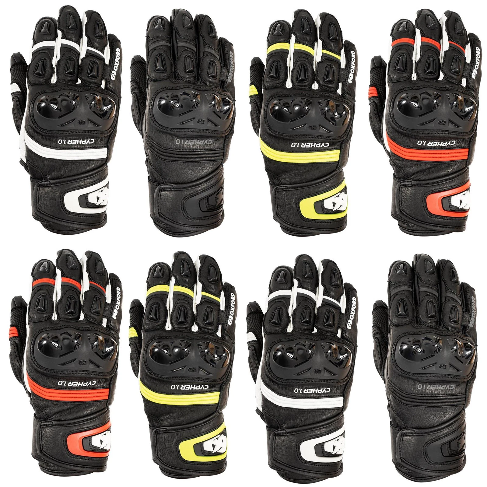 Oxford Cypher 1.0 Leather Sports Motorcycle Gloves Track CE Long Black Red White