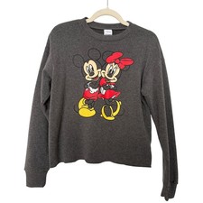 Disney Mickey Minnie Mouse Cropped Sweatshirt Charcoal Grunge JT21942 Womens S