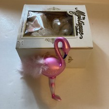NWT Kurt Adler Glass Ornament Pink Flamingo 6.5" Marabou Feathers All-Occasion