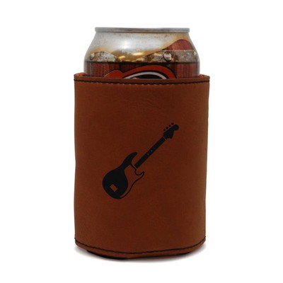 Bass Guitar Engraved Leather Can Sleeve, Beer Cooler for 12oz Cans & Bottles