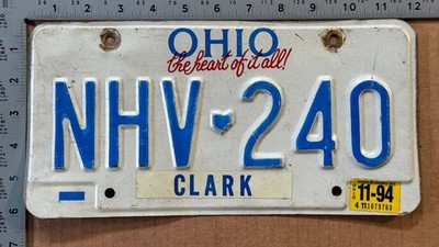 1994 Ohio license plate NHV-240 Clark Ford Chevy Dodge 23281