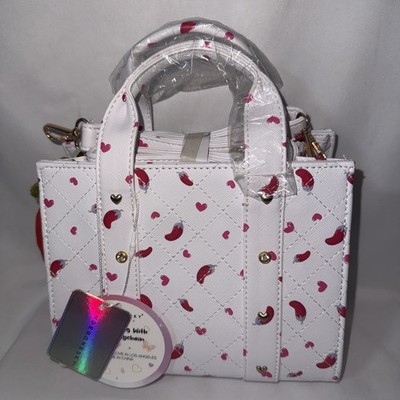 Under One Sky Spicy Chili Pepper & Heart Print Mini Crossbody Tote White NWT 