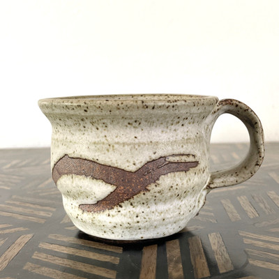 Handmade Studio Art Pottery Coffee Cup / Low Mug Earth-tone w Brown Abstract 8oz