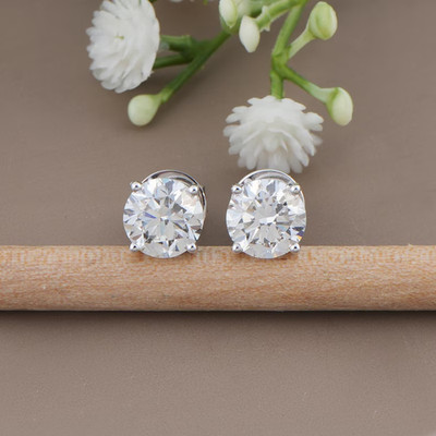 Party Wear Stud Earrings 2TCW Round Natural Diamond In 14k Solid White Gold