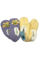 MUK LUKS Women's Ballerina with Flower Pom Socks Lavender/Yllw