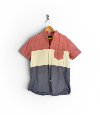 American Eagle America July 4th Casual Short Sleeve Button Down Mens M Red White
