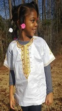 Girls-Boys White Dashiki with Gold Embroidery-DPCS0021D