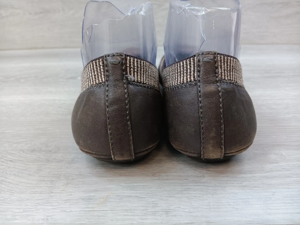 Sapatilhas de balé Tory Burch Caroline femininas couro acastanhado logotipo golfe conforto tamanho 8M - Imagem 4 de 4