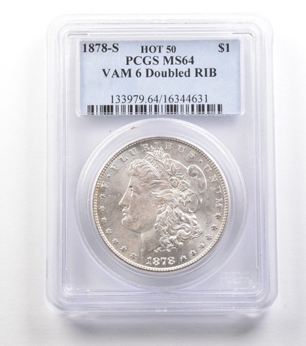 1878-S Morgan Silver Dollar VAM 6 Doubled RIB Hot 50 MS64 PCGS a1534