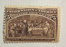 US Postage Scott 234 mint, 5-cent Columbian Expo, sharp, OG, VLH ,