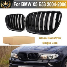 Pair For Bmw X5 E53 2004-2006 Gloss Black Front Bumper Kidney Hood Grille Grill