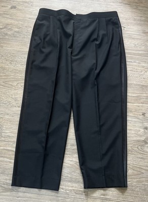 Gerald Austin Men Black Tuxedo Pants Only Pleated Satin Stripe Pockets 43 W 29 L