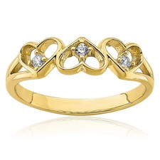 10K Solid Yellow Gold CZ 3 Heart Ring