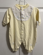 Yellow VINTAGE Embroidered DUCKS POND Longalls ROMPER 6 Months