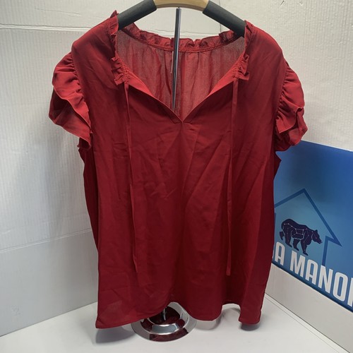 Women’s Red Blouse Top Ruffle Shoulder V-neck Fashion Collection XL - Picture 1 of 3