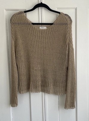 ONLY One Day Minimalist Top Size Large Women's Beige Knit Sweater Luxe Lagenlook